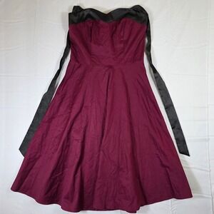 Dress Tells Burgundy Black Satin Corset Back Fit Flare Cocktail Dress Small